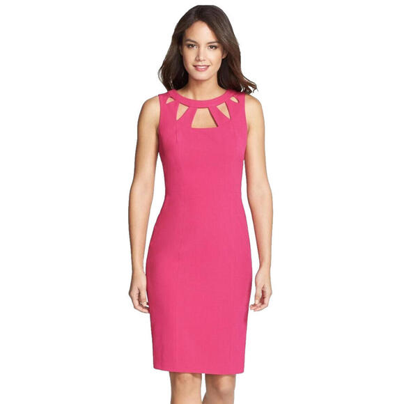 Eliza J Dresses & Skirts - Eliza J Cocktail Dress Cutout Neckline Barbie Pink Sheath Sleeveless Women 6 NWT